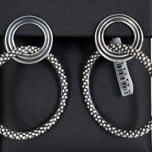 NWT LAGOS Caviar and Fluted DOUBLE CIRCLE 925 Sterling Silver Drop Earrings
